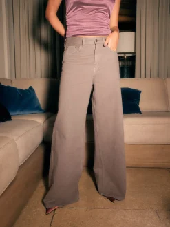 Nertsgrijs/bruin - Palazzo-jeans met hoge taille en wijde pijpen