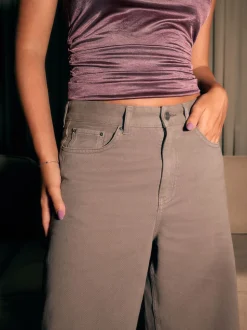 Nertsgrijs/bruin - Palazzo-jeans met hoge taille en wijde pijpen