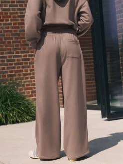 Nertsgrijs/bruin - self. joggingbroek met wijde pijpen