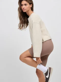 Neutraal - Geribbelde fietsshort met hoge taille