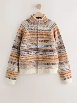 Neutraal - Stand Neck Fairisle Pattern Stitch Knitted Jumper