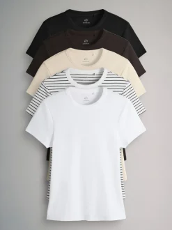 Neutraal - The Set 5 Pack Korte Mouw Geribd T-shirt