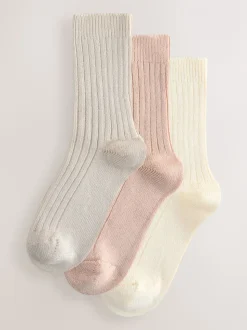 Neutraal - Warm Handle Ribbed Ankle Socks 3 Pack