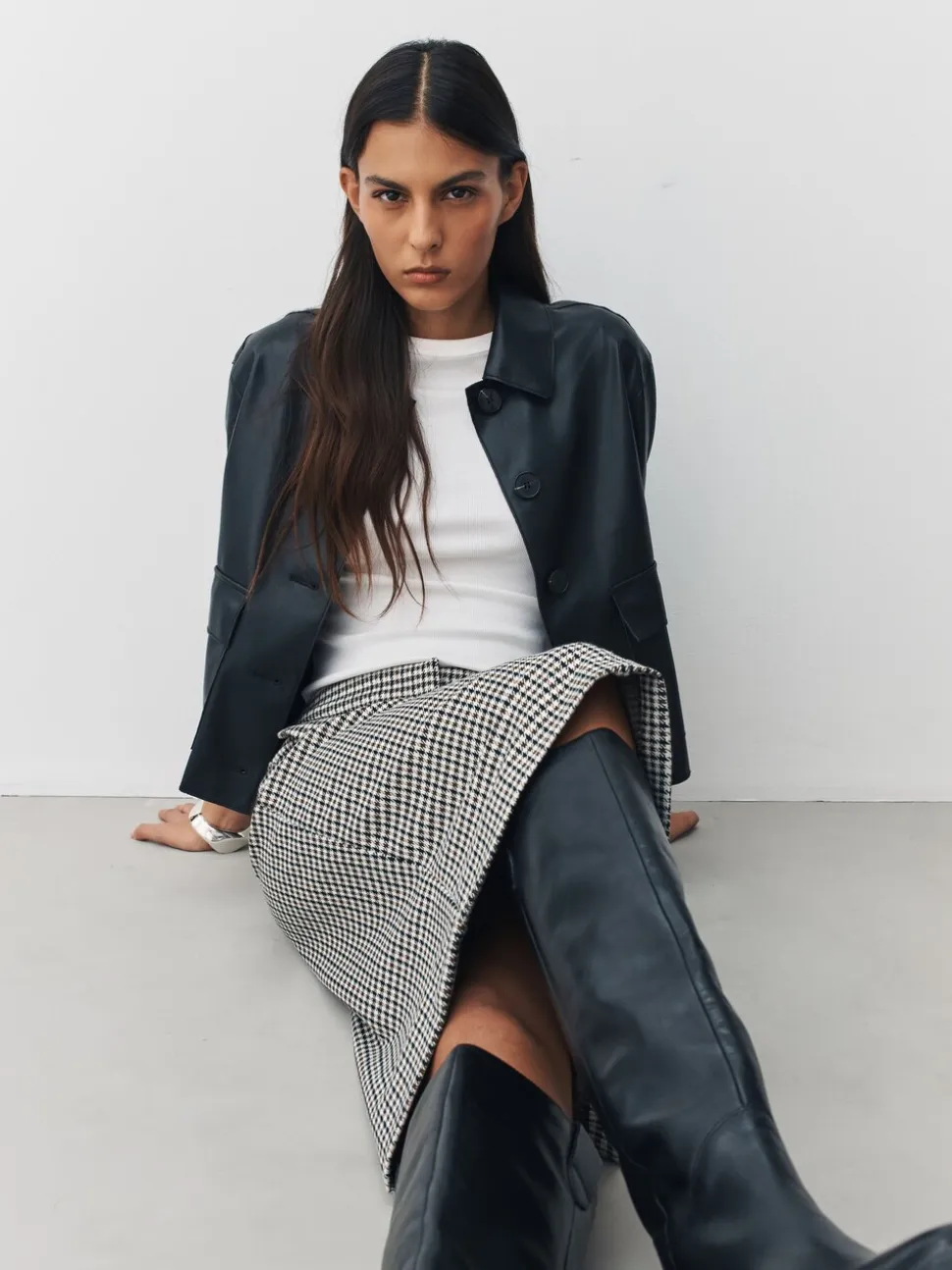 Neutraal geruit - Kokerrok van pontestof