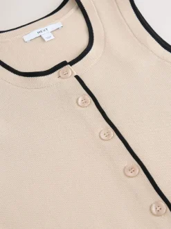 Neutraal kiezelkleurig - Mooi gilet met knoopsluiting en ronde hals