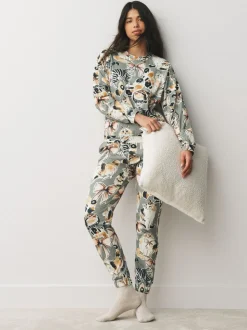 Neutraal met kattenprint - Pyjama met lange mouwen