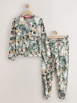 Neutraal met kattenprint - Pyjama met lange mouwen