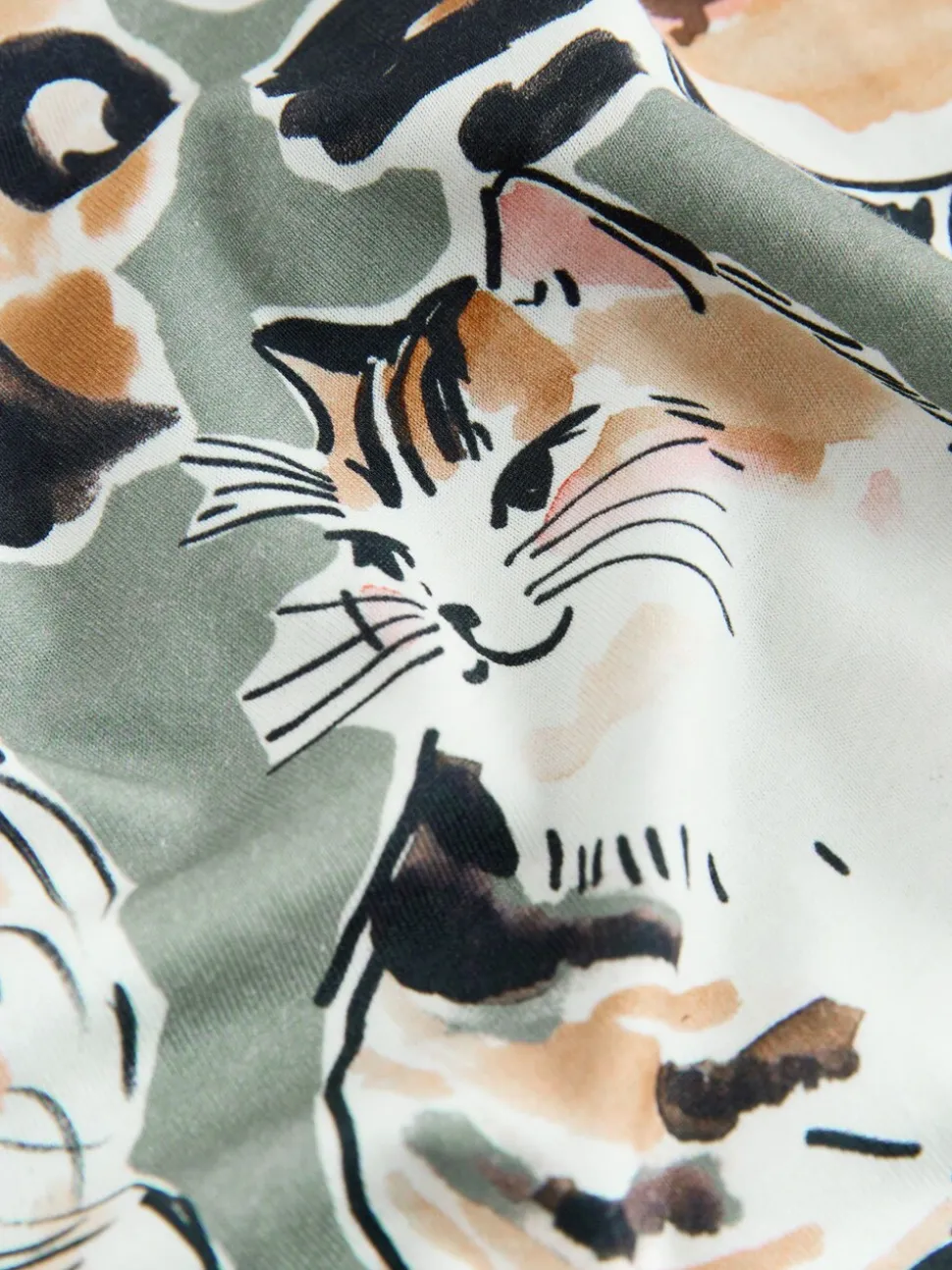 Neutraal met kattenprint - Pyjama met lange mouwen