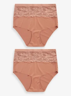 Neutraal/bruin - 2 Slipjes met licht buikcorrigerende hoge taille