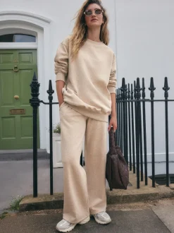 Neutrale Neppy textuur - Essential Wide Leg Jersey Joggers