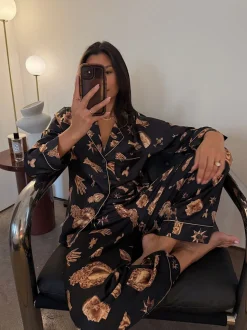 Never Fully Dressed Charm Satin Button Through Pyjamas
