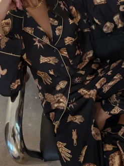 Never Fully Dressed Charm Satin Button Through Pyjamas