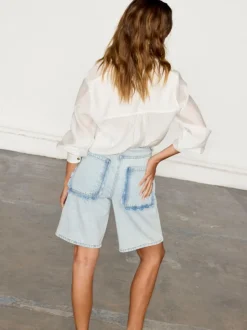 Never Fully Dressed Denim Scallop Pocket Long Shorts