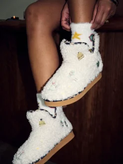 Never Fully Dressed Embroidery Slipper Boots