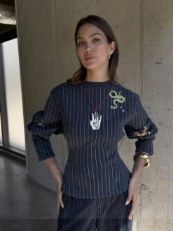 Never Fully Dressed Pinstripe Barrel Sweatshirt