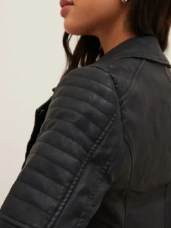 NOISY MAY 100% Cotton Leather Look Biker Jacket