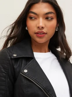NOISY MAY 100% Cotton Leather Look Biker Jacket