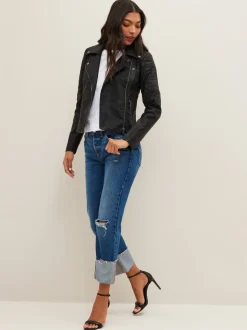 NOISY MAY 100% Cotton Leather Look Biker Jacket