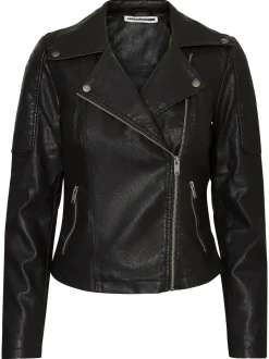 NOISY MAY 100% Cotton Leather Look Biker Jacket