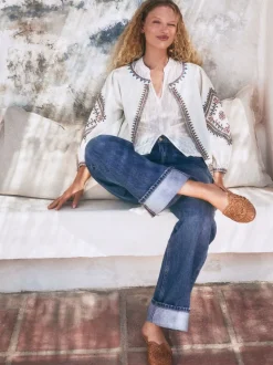 Normaal blauw - Boyfriend-jeans met omslag