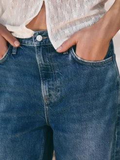 Normaal blauw - Boyfriend-jeans met omslag