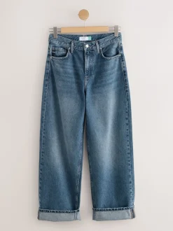 Normaal blauw - Boyfriend-jeans met omslag