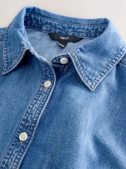 Normaal blauw - Cinch Waist Fitted Long Sleeve Denim Shirt
