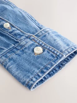 Normaal blauw - Cinch Waist Fitted Long Sleeve Denim Shirt