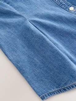 Normaal blauw - Cinch Waist Fitted Long Sleeve Denim Shirt