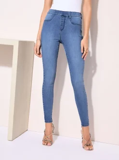 Normaal blauw - Friends Like These denim jeggings met elastische tailleband