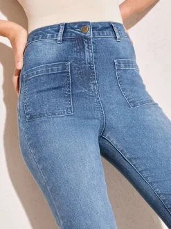 Normaal blauw - Friends Like These jeans met zakken, hoge taille en uitlopende pijpen