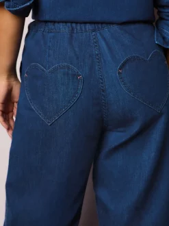 Normaal blauw - Heart Pocket Detail Wide Leg Joggers Jeans