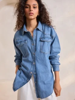 Normaal blauw - Oversized denim overhemd