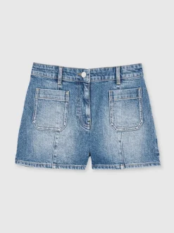 Normaal blauw - Reiss Kira Mid-Rise Patch Pocket Denim Shorts