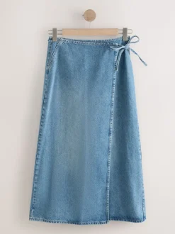Normaal blauw - Wrap Maxi Denim Skirt