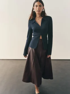Nothing Ordinary Faux Leather Wrap Midi Kilt Skirt