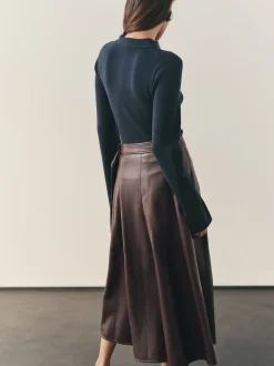 Nothing Ordinary Faux Leather Wrap Midi Kilt Skirt