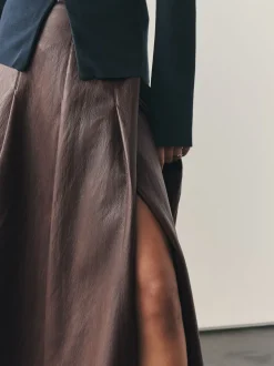 Nothing Ordinary Faux Leather Wrap Midi Kilt Skirt