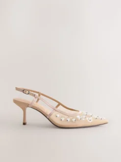 Nude Embellished - Forever Comfort® Spitse Mesh Slingback Hakken