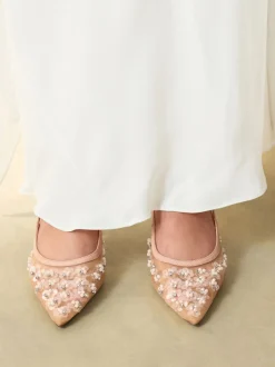 Nude Embellished - Forever Comfort® Spitse Mesh Slingback Hakken