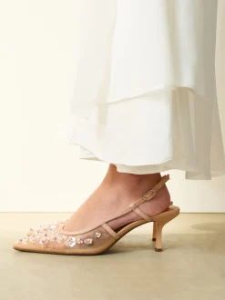 Nude Embellished - Forever Comfort® Spitse Mesh Slingback Hakken