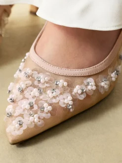 Nude Embellished - Forever Comfort® Spitse Mesh Slingback Hakken
