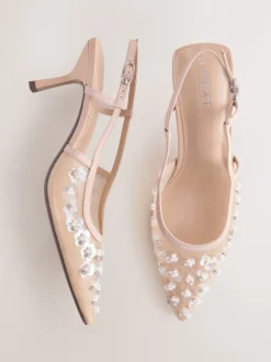 Nude Embellished - Forever Comfort® Spitse Mesh Slingback Hakken