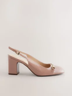 Nude-roze - Hardware Slingback Block Heels