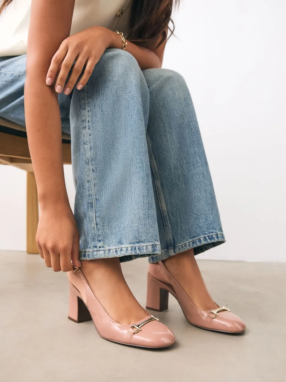 Nude-roze - Hardware Slingback Block Heels
