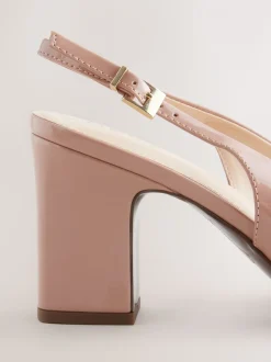 Nude-roze - Hardware Slingback Block Heels