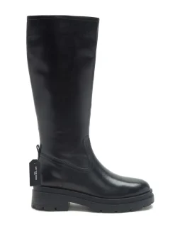Off The Hook Bond Knee High Leather Boots With Side Zip Detail