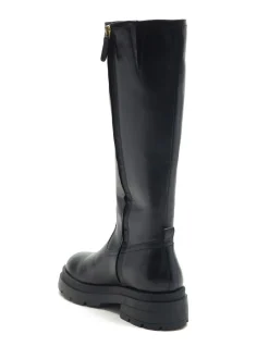 Off The Hook Bond Knee High Leather Boots With Side Zip Detail