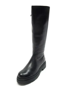 Off The Hook Bond Knee High Leather Boots With Side Zip Detail
