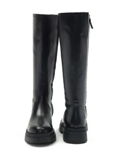 Off The Hook Bond Knee High Leather Boots With Side Zip Detail